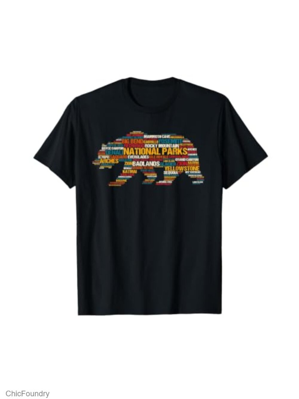 National Parks Word Cloud Bear Tee Short Sleeve Camping Hiking T-Shirt